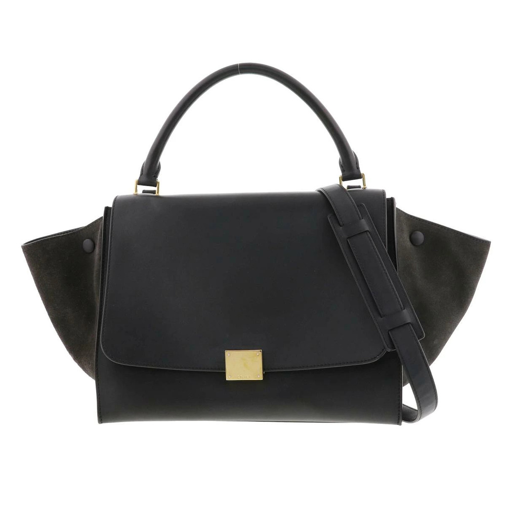 CELINE Trapeze Leather Handbag Black Navy Blue Bag Black
